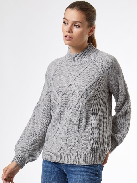

DOROTHY PERKINS Women Grey Melange Cable-Knit Self-Design Pullover Sweater