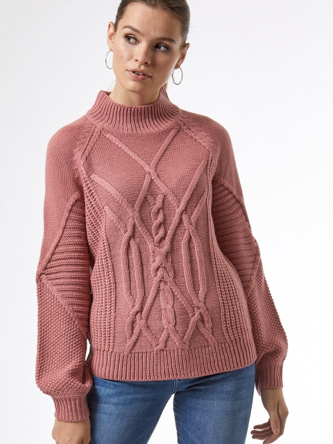 

DOROTHY PERKINS Women Dusty Pink Cable-Knit Self-Design Pullover Sweater