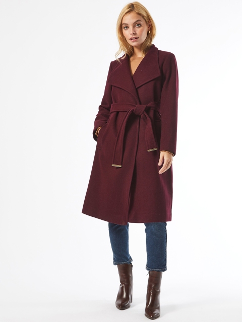 

DOROTHY PERKINS Women Burgundy Solid Petite Trench Coat