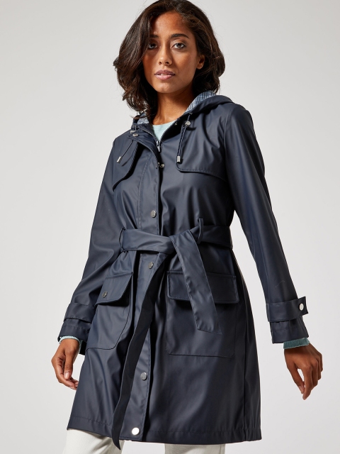 

DOROTHY PERKINS Women Navy Blue Solid Coated Petite Duster Jacket