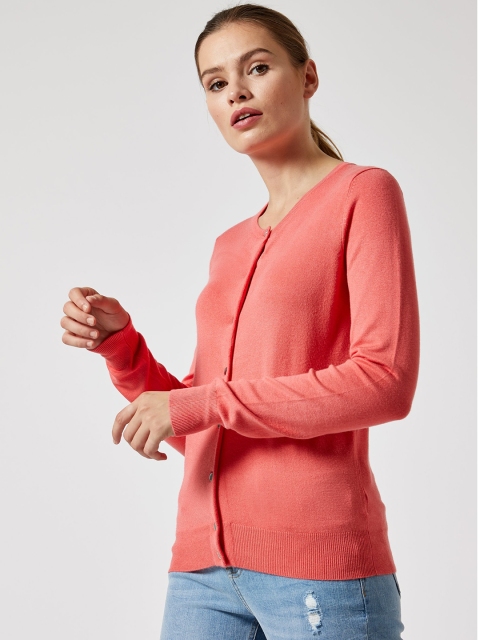 

DOROTHY PERKINS Women Coral Pink Solid Cardigan Sweater
