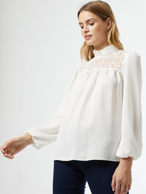 

DOROTHY PERKINS Women White Lace Detail Top
