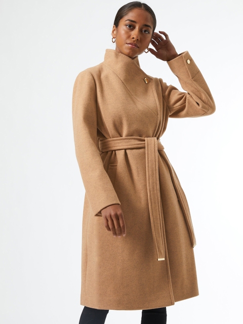 

DOROTHY PERKINS Women Beige Solid Petite Wrap Coat, Brown