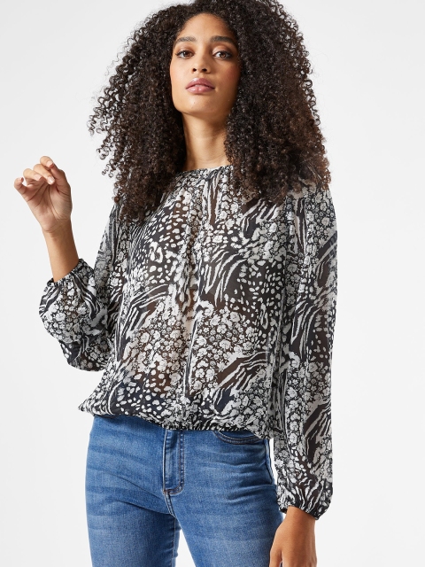 

DOROTHY PERKINS Women Black & White Floral Printed Blouson Top