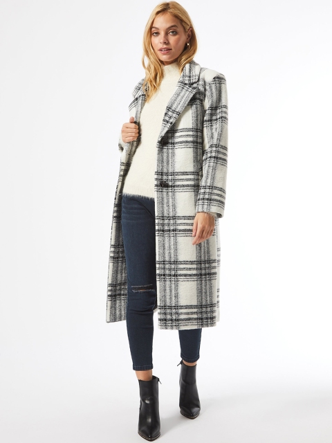 

DOROTHY PERKINS Women White & Black Checked Petite Trench Coat