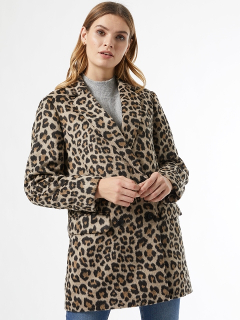 

DOROTHY PERKINS Women Beige & Black Leopard Print Longline Overcoat