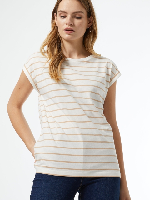 

DOROTHY PERKINS Women White & Beige Striped Organic Cotton Sustainable Top