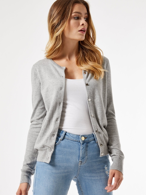 

DOROTHY PERKINS Women Grey Melange Solid Cardigan Sweater