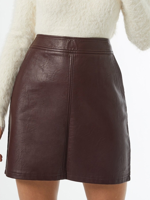 

DOROTHY PERKINS Women Burgundy Solid Coated A-Line Skirt