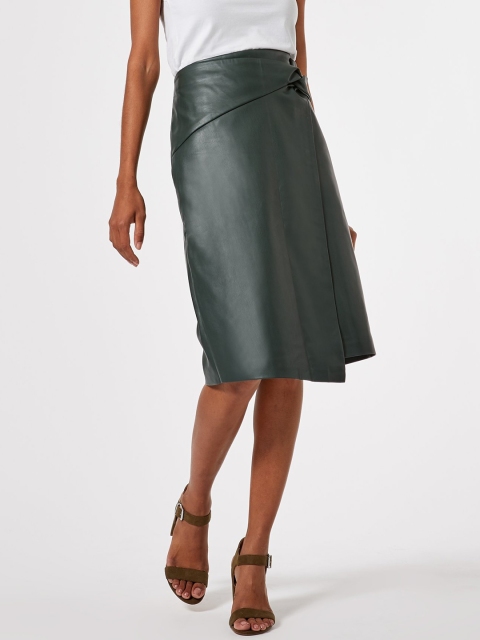 

DOROTHY PERKINS Women Green Solid Petite Fit Knot Detail Knee Length Wrap Skirt