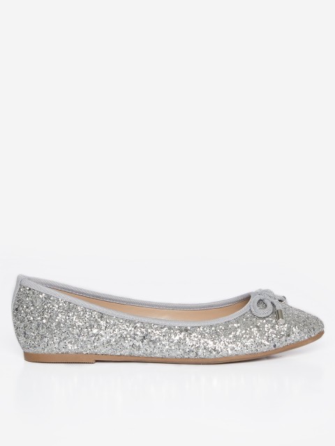 

DOROTHY PERKINS Women Silver-Toned Shimmer Ballerinas with Bow Detail