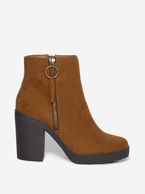 

DOROTHY PERKINS Women Brown Solid Mid-Top Heeled Boots