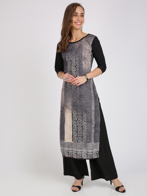 

Silk Bazar Women Black & Grey Printed Straight Kurta