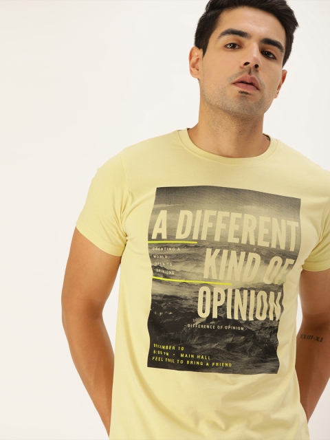 

Difference of Opinion Men Yellow Printed Round Neck Pure Cotton T-shirt