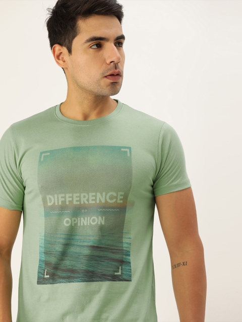 

Difference of Opinion Men Green Printed Round Neck Pure Cotton T-shirt
