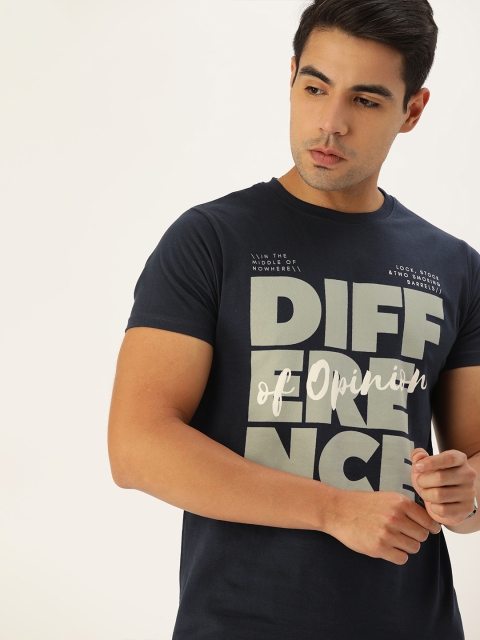 

Difference of Opinion Men Navy Blue Printed Round Neck Pure Cotton T-shirt