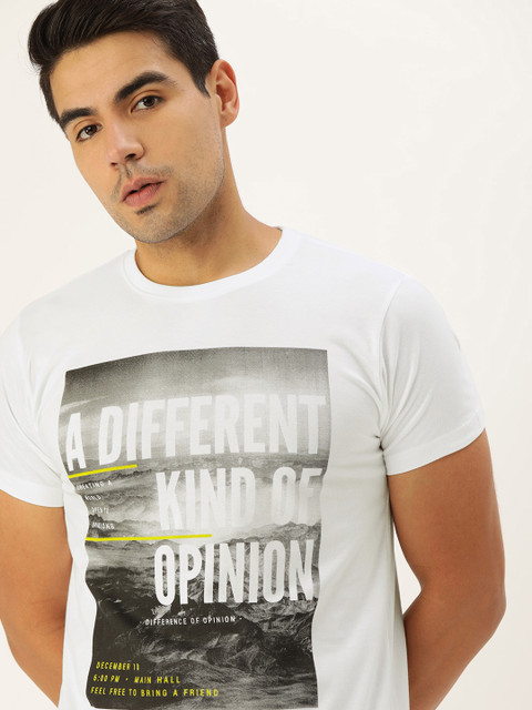 

Difference of Opinion Men White Printed Round Neck Pure Cotton T-shirt