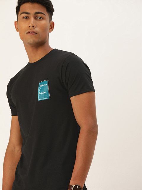 

Difference of Opinion Men Black Solid Round Neck Pure Cotton T-shirt