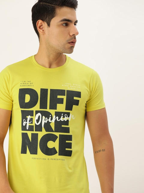 

Difference of Opinion Men Yellow Printed Round Neck Pure Cotton T-shirt