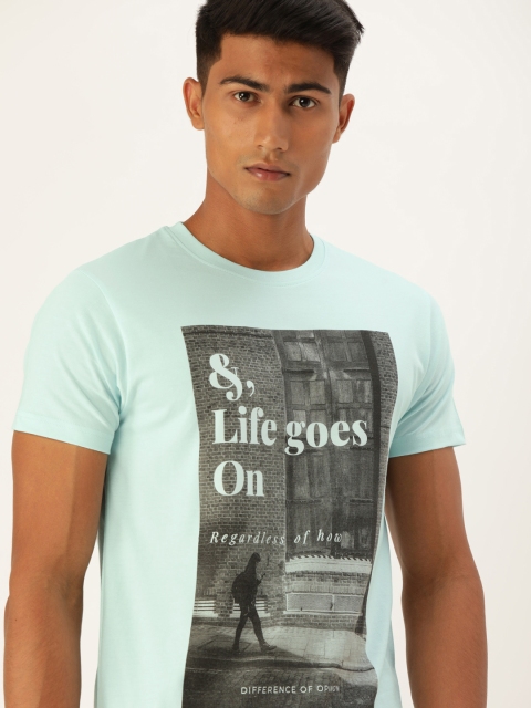 

Difference of Opinion Men Blue Printed Round Neck Pure Cotton T-shirt