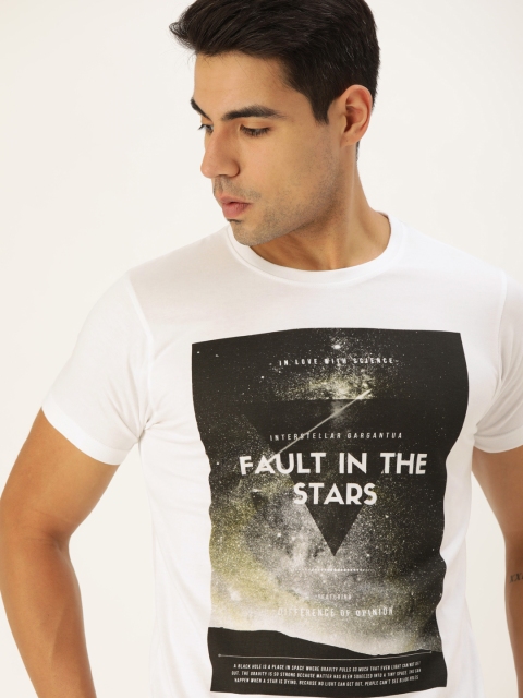 

Difference of Opinion Men White Printed Round Neck Pure Cotton T-shirt