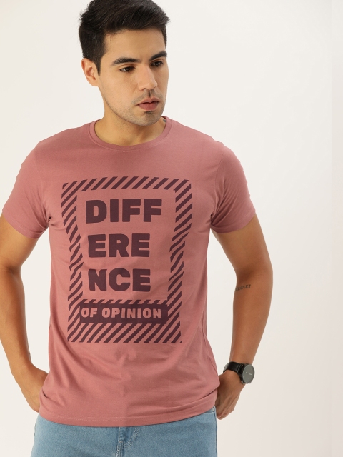 

Difference of Opinion Men Rust Pink Printed Round Neck Pure Cotton T-shirt