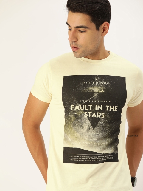 

Difference of Opinion Men Cream-Coloured Black Printed Round Neck Pure Cotton T-shirt