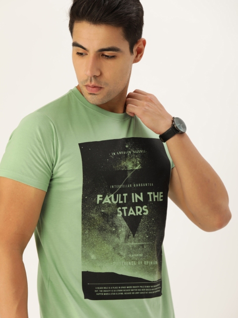 

Difference of Opinion Men Green Printed Round Neck Pure Cotton T-shirt