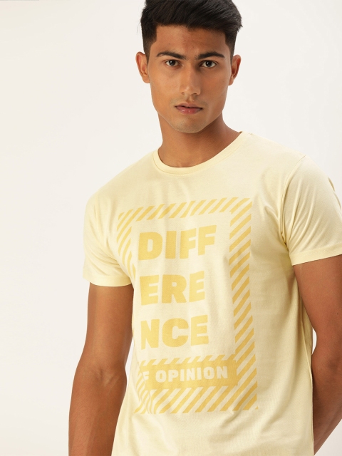 

Difference of Opinion Men Off-White Printed Round Neck Pure Cotton T-shirt