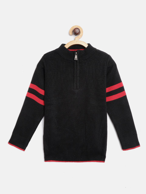 

GAME BEGINS Boys Black Solid Pullover with Striped Detail