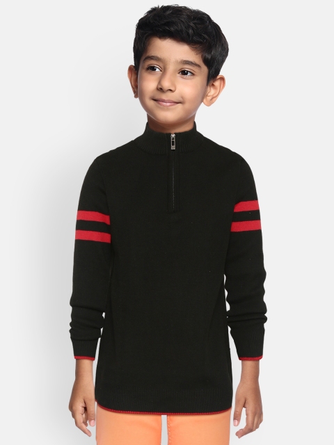 

GAME BEGINS Boys Black Solid Pullover With Striped Detail