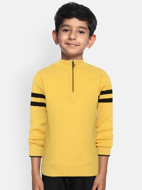 

GAME BEGINS Boys Yellow Solid Pullover with Striped Detail