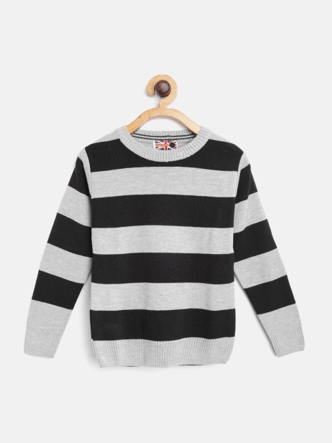 

GAME BEGINS Boys Grey Melange & Black Striped Pullover