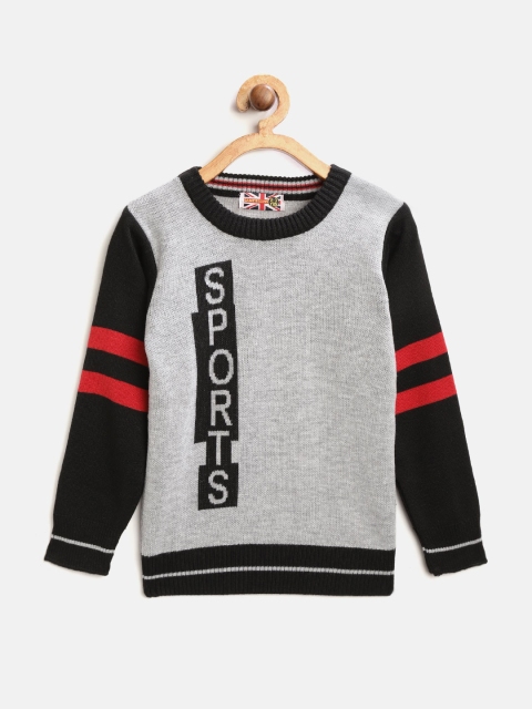 

GAME BEGINS Boys Grey Melange & Black Typography Self Design Pullover