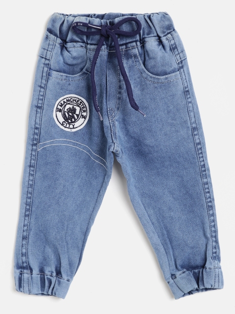 

GAME BEGINS Boys Blue Cotton Solid Denim Joggers