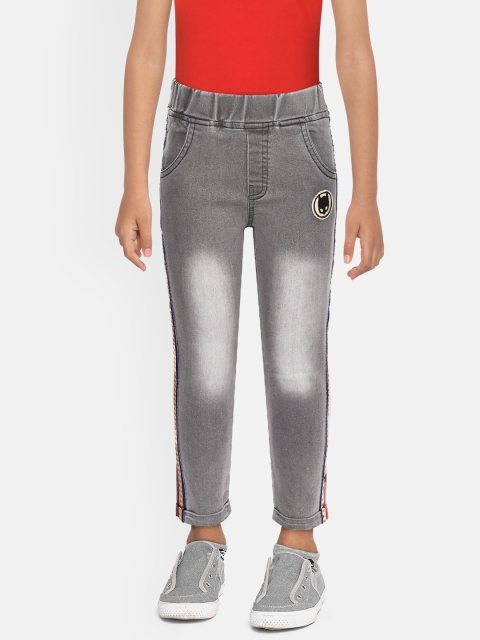 

GAME BEGINS Boys Grey Cotton Regular Fit Faded Denim Trousers with Side Stripe