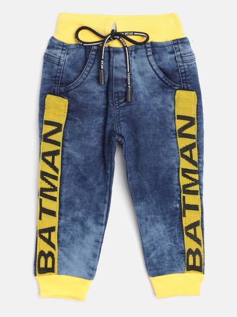 

GAME BEGINS Boys Navy Blue Cotton Regular Fit Faded Denim Joggers with Side Stripe