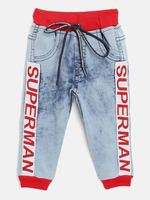 

GAME BEGINS Boys Blue Cotton Regular Fit Faded Denim Joggers with Side Stripe