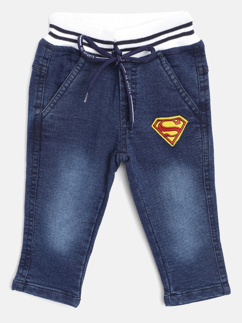 

GAME BEGINS Boys Navy Blue Cotton Regular Fit Faded Denim Trousers