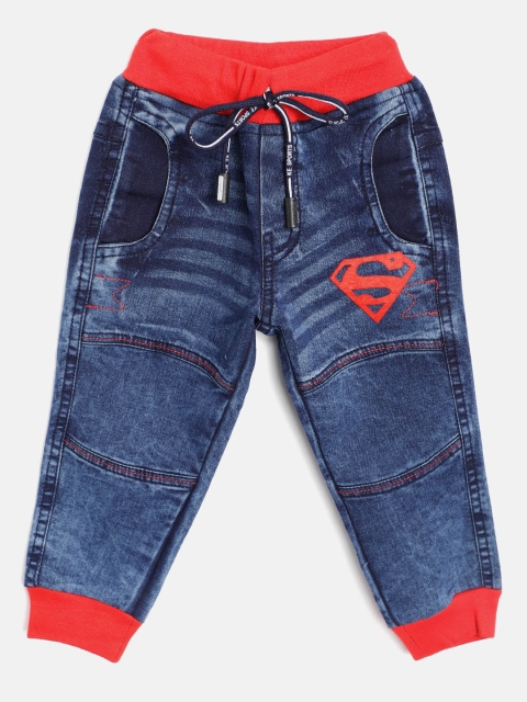 

GAME BEGINS Boys Navy Blue Regular Fit Cotton Denim Joggers