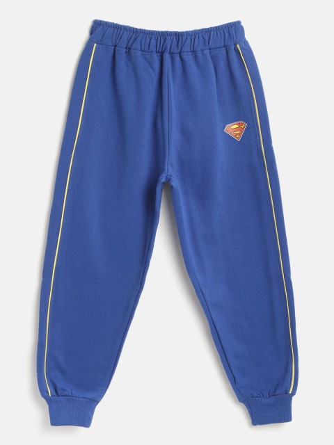 

GAME BEGINS Boys Blue Solid Joggers with Superman Print Detail