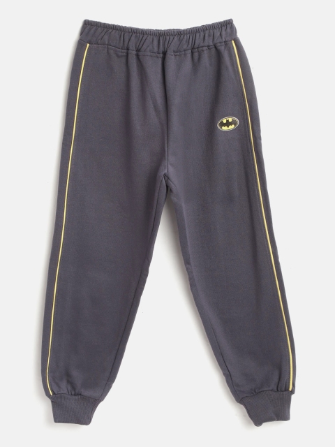 

GAME BEGINS Boys Charcoal Grey Solid Joggers with Batman Print Detail