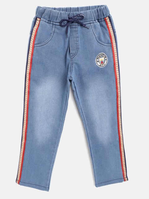 

GAME BEGINS Boys Blue Washed Denim Pure Cotton Trousers with Side Taping Detail