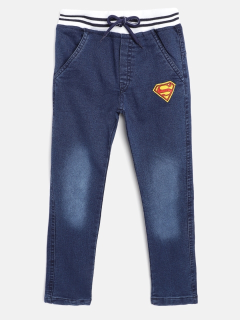 

GAME BEGINS Boys Navy Blue Washed Straight Fit Cotton Denim Trousers with Applique Detail