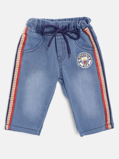 

GAME BEGINS Boys Blue Washed Cotton Denim Trousers with Side Striped & Applique Detail