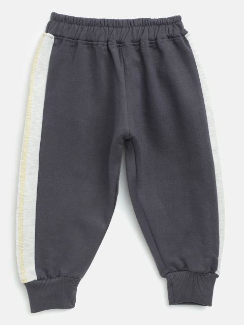 

GAME BEGINS Boys Charcoal Grey Solid Cotton Joggers with Side Taping Detail