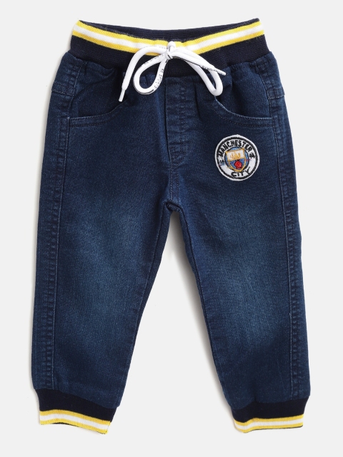 

GAME BEGINS Boys Navy Blue Cotton Regular Fit Faded Denim Joggers