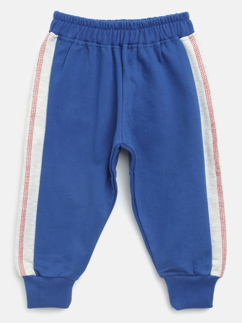 

GAME BEGINS Boys Blue Solid Cotton Joggers with Side Taping Detail