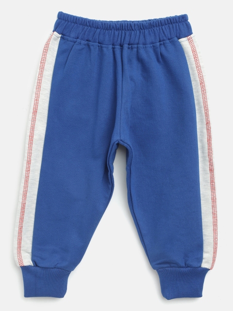 

GAME BEGINS Boys Blue & White Solid Cotton Joggers with Printed Detail at Back