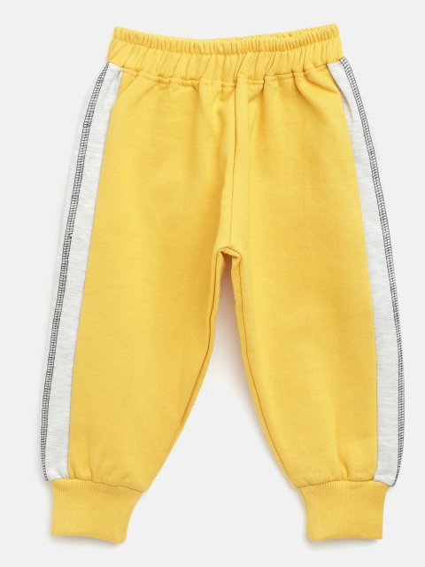 

GAME BEGINS Boys Yellow & White Solid Cotton Joggers with Printed Detail at Back